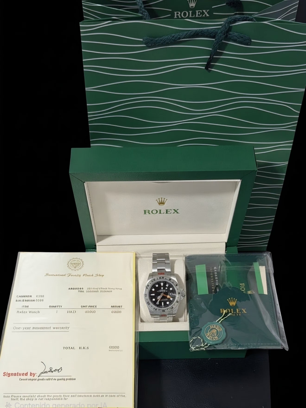 Rolex Stainless Steel Watch with Black Dial and Silver Bracelet